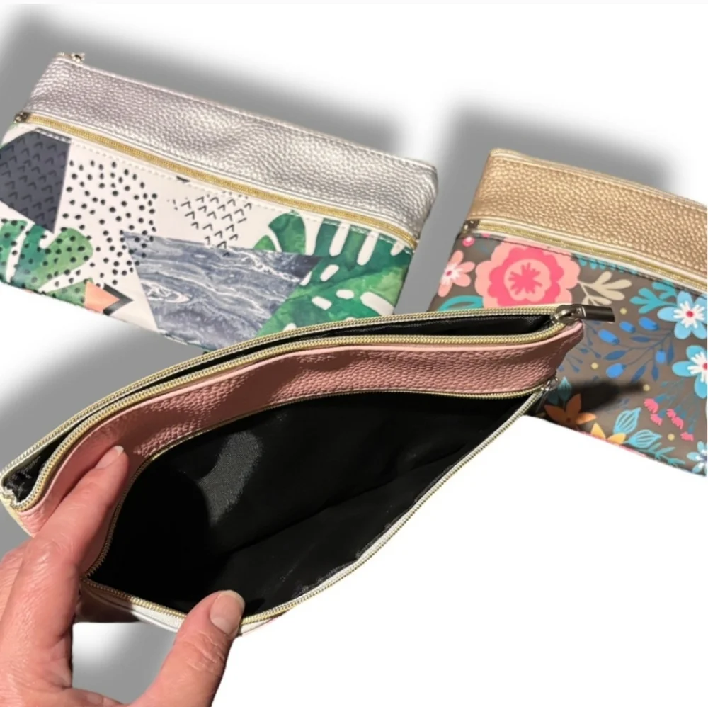 Double Zipper Cosmetic Case Set Of Three NEW